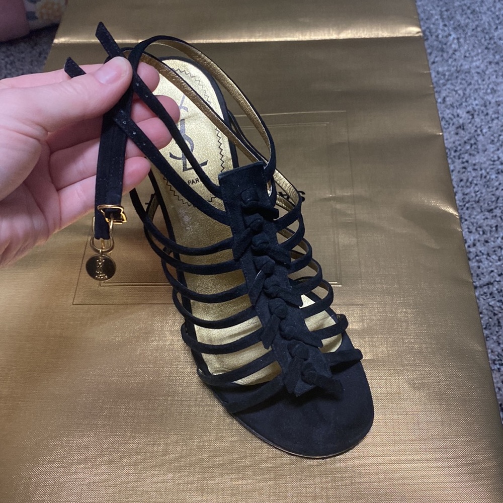 YSL black suede wedge sz38